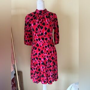 Closet London Red & Pink Sheath Dress with Mock Neck and 3/4 Sleeves